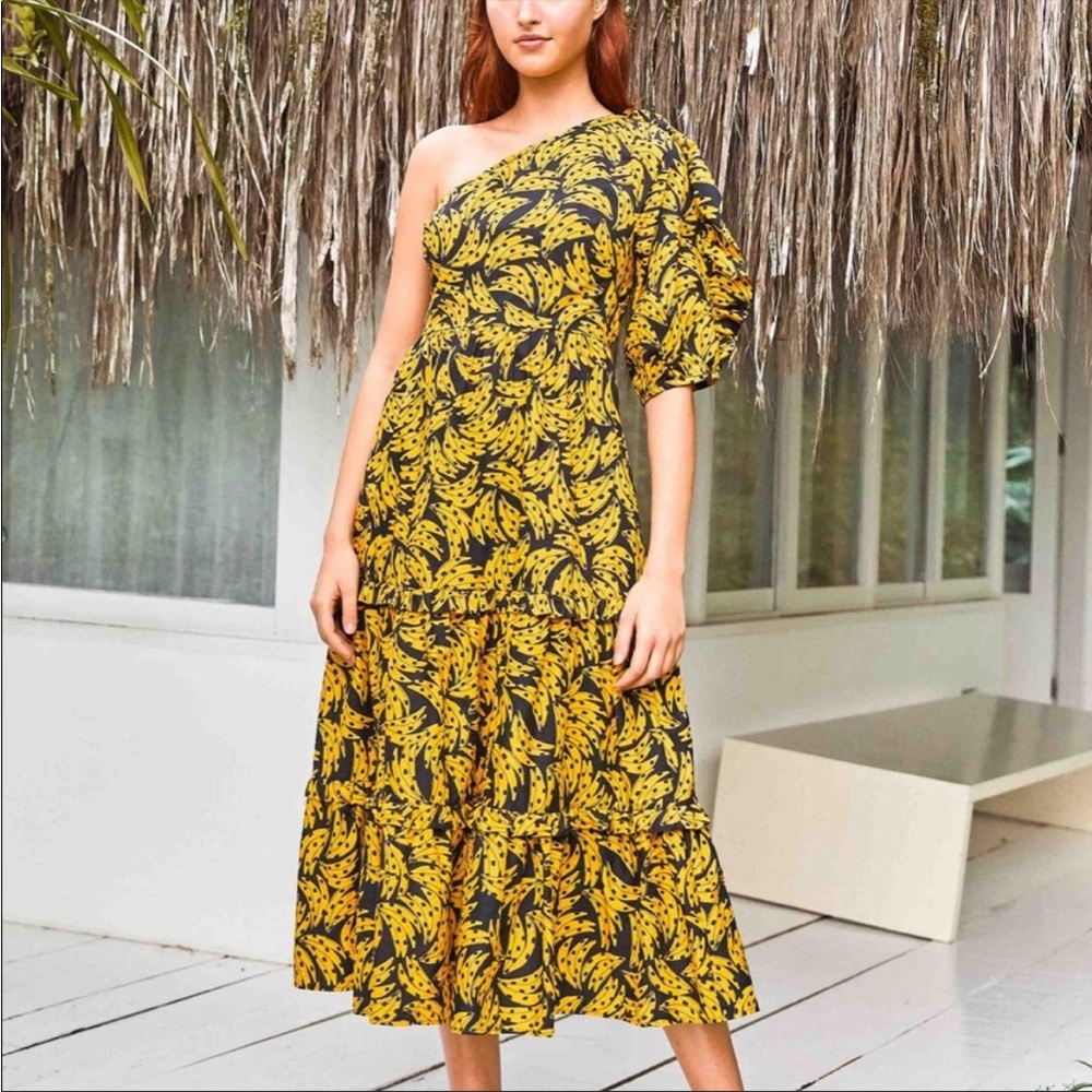 FARM RIO Black Spotted Banana Midi Dress